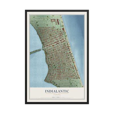 Indialantic, Florida map print, 12" x 18" W/ Black Ayous Wood Frame mockup
