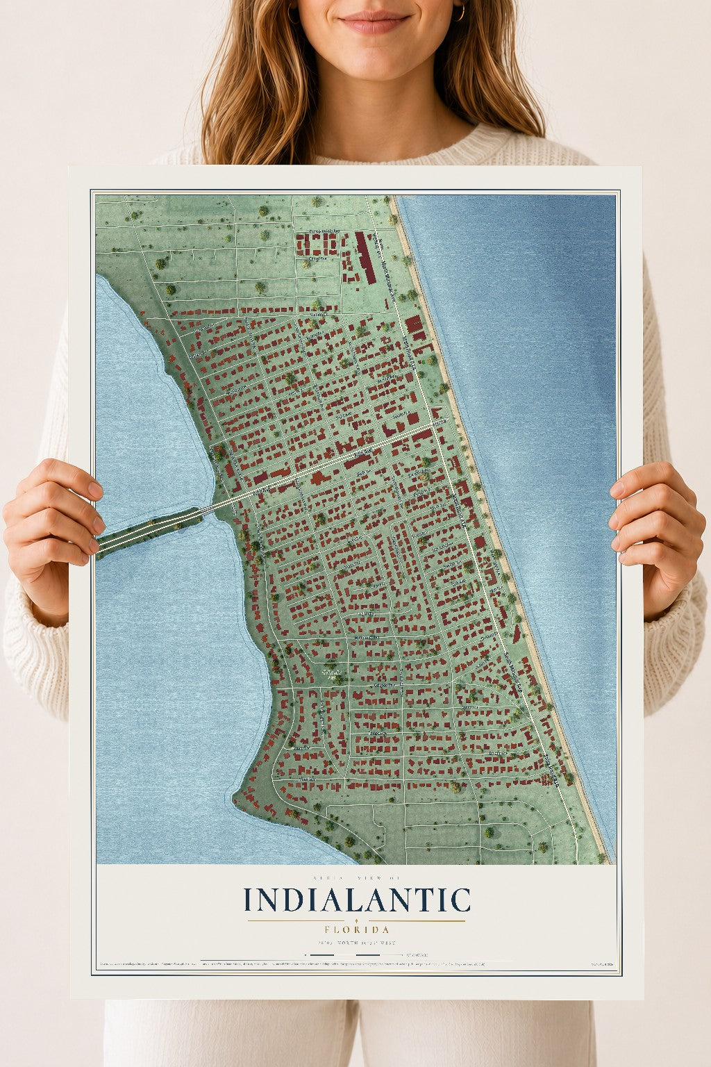 Indialantic, Florida map print, 18" x 24" Archival Matte Print mockup