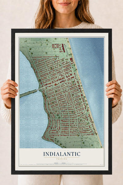 Indialantic, Florida map print, 18" x 24" W/ Black Ayous Wood Frame mockup
