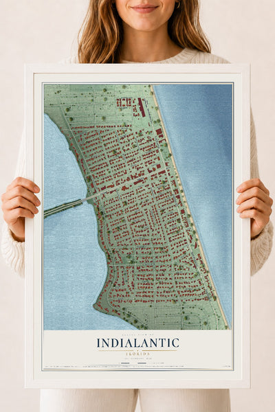 Indialantic, Florida map print, 18" x 24" W/ White Ayous Wood Frame mockup