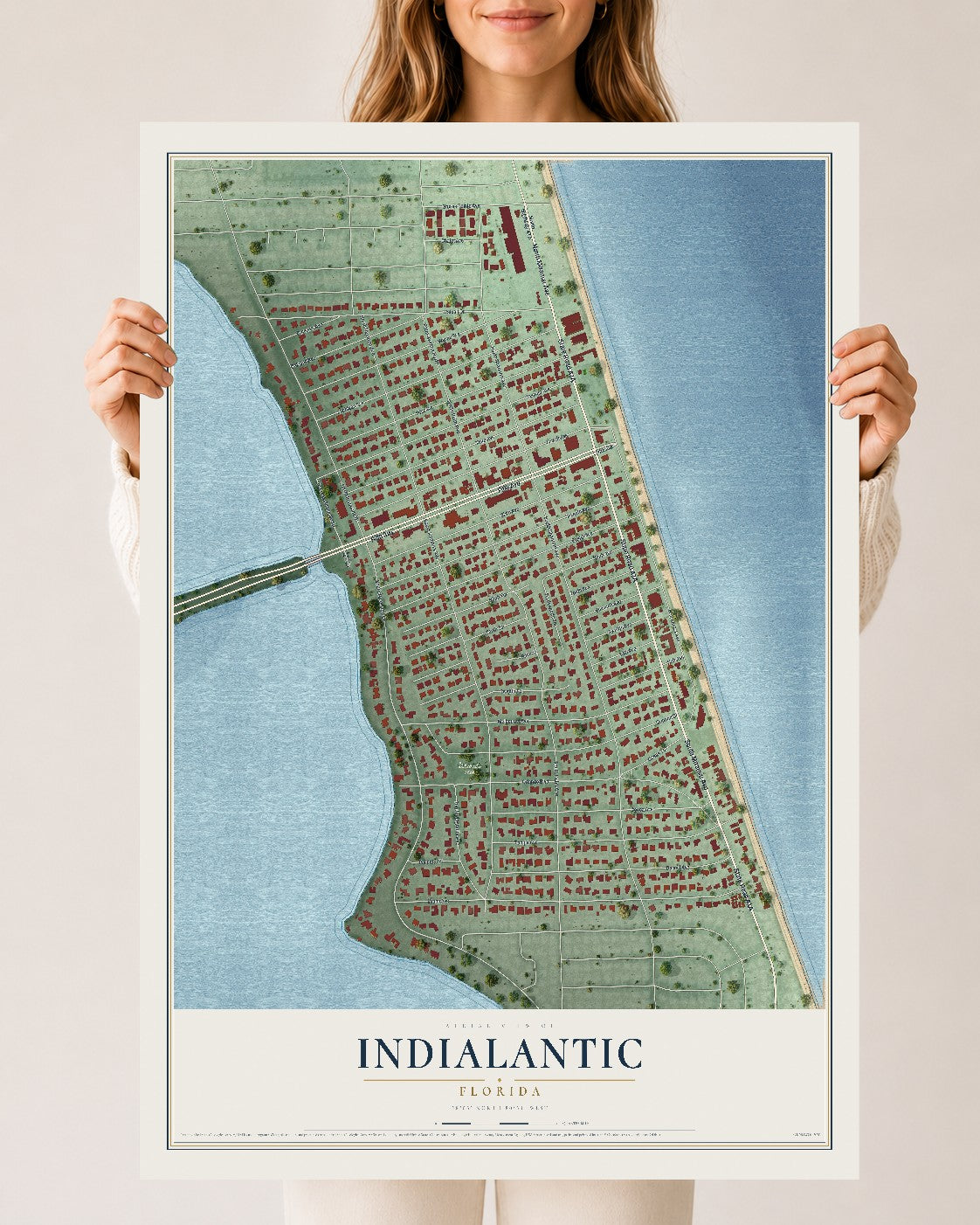 Indialantic, Florida map print, 24" x 36" Archival Matte Print mockup