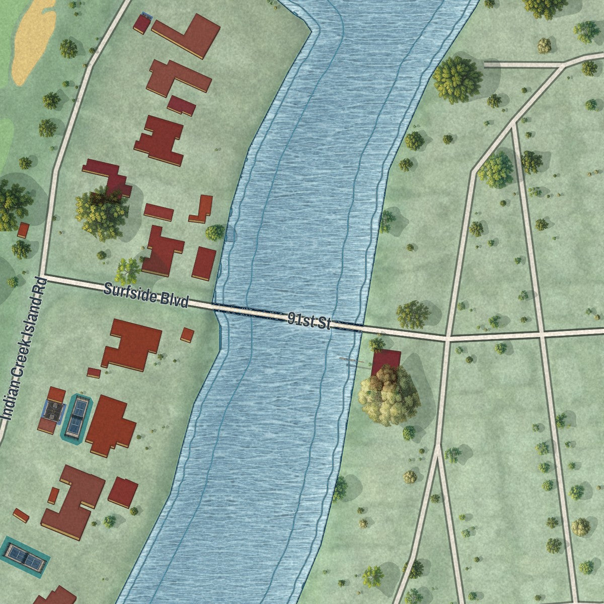 Close-up 1 of the Indian Creek, Florida map artwork