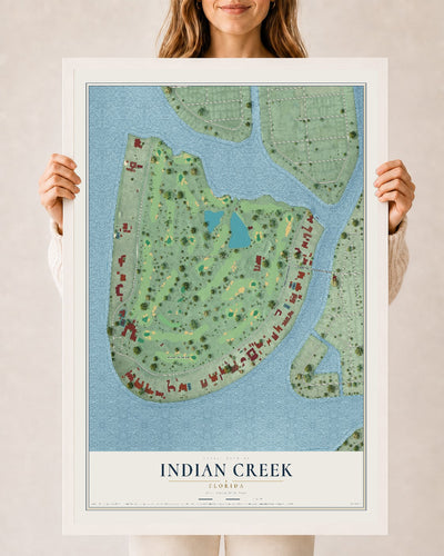 Indian Creek, Florida map print, 24" x 36" W/ White Ayous Wood Frame mockup