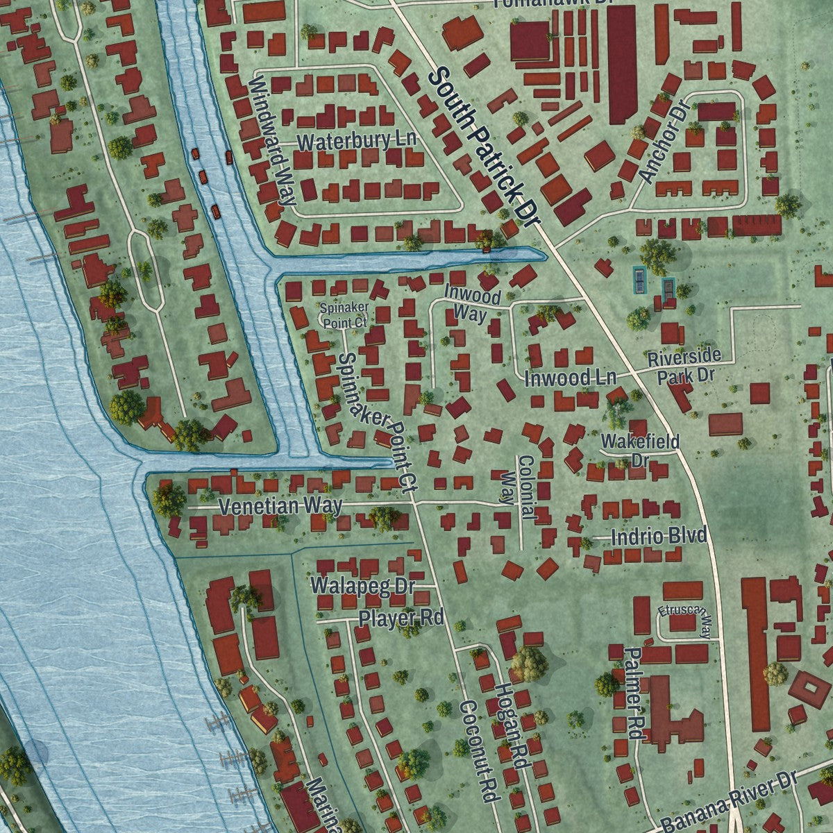 Close-up 2 of the Indian Harbour Beach, Florida map artwork