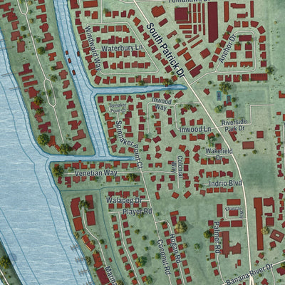 Close-up 2 of the Indian Harbour Beach, Florida map artwork
