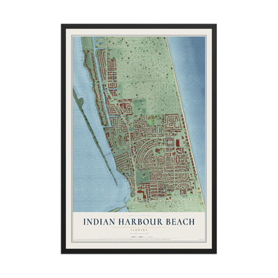Indian Harbour Beach, Florida map print, 12" x 18" W/ Black Ayous Wood Frame mockup