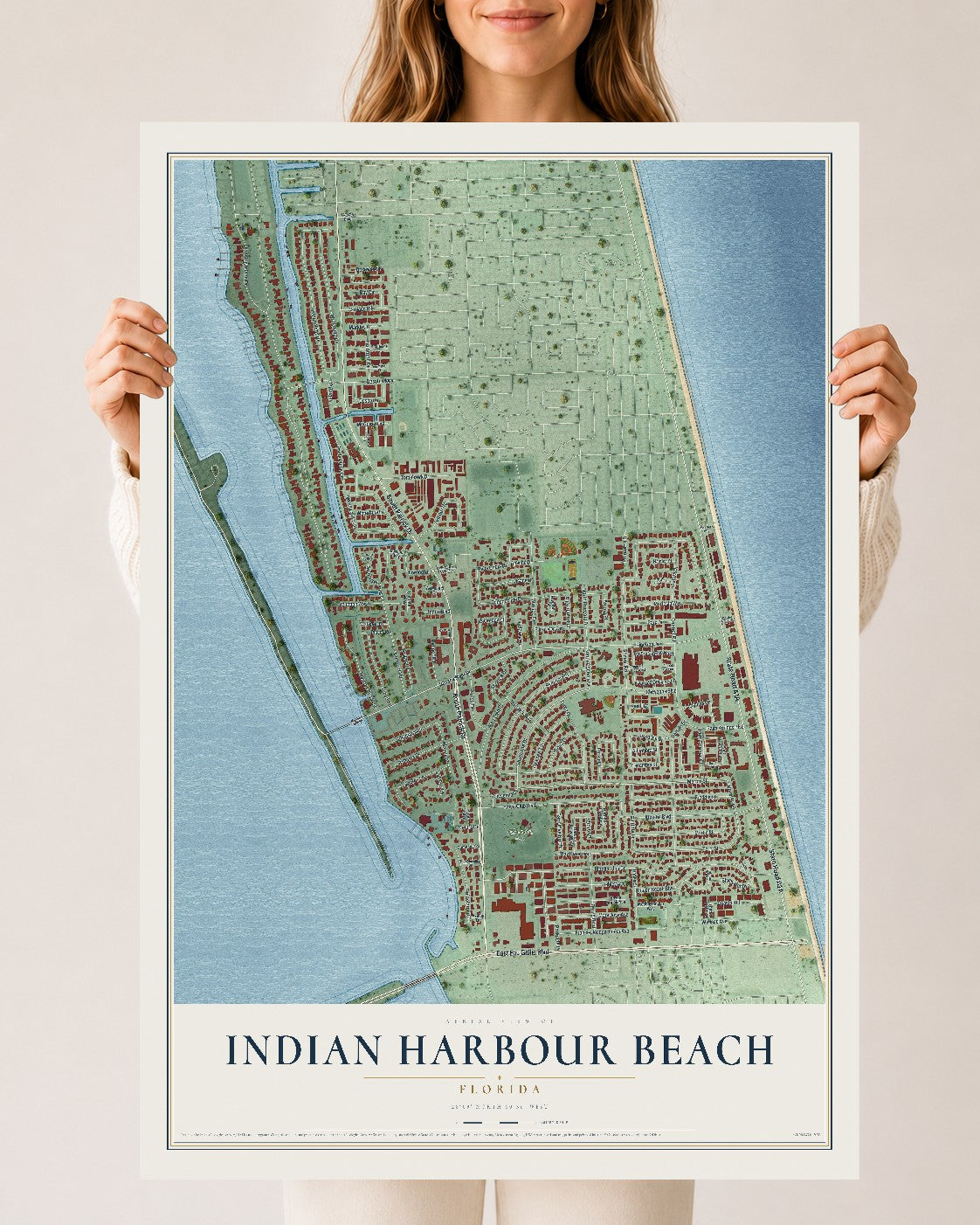 Indian Harbour Beach, Florida map print, 24" x 36" Archival Matte Print mockup