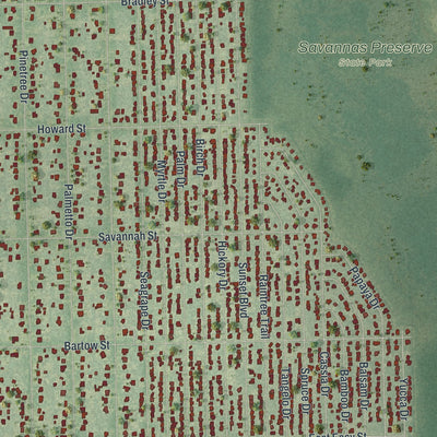 Close-up of the map of Indian River Estates, Florida print showing street and building detail