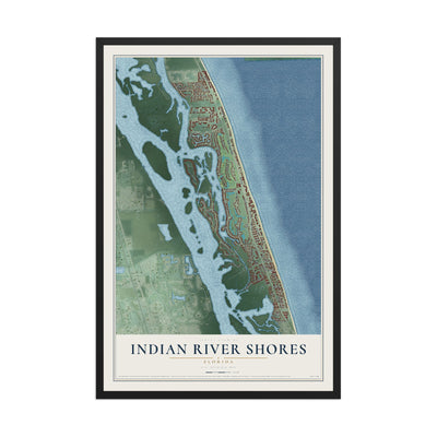 Indian River Shores, Florida map print, 12" x 18" W/ Black Ayous Wood Frame mockup