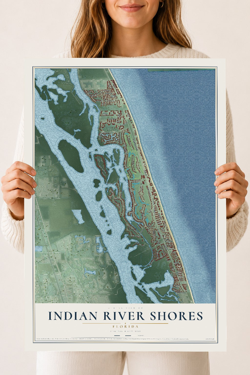 Indian River Shores, Florida map print, 18" x 24" Archival Matte Print mockup