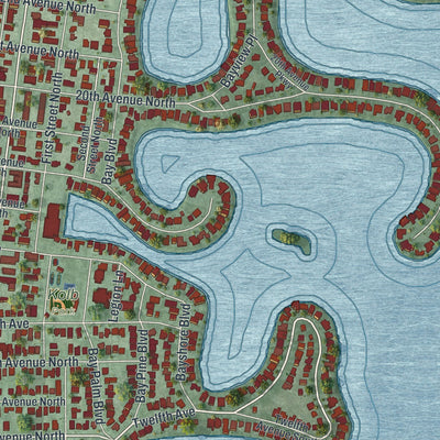 Close-up 1 of the Indian Rocks Beach, Florida map artwork