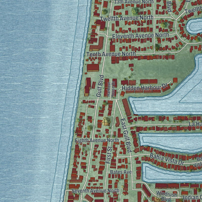 Close-up 2 of the Indian Rocks Beach, Florida map artwork