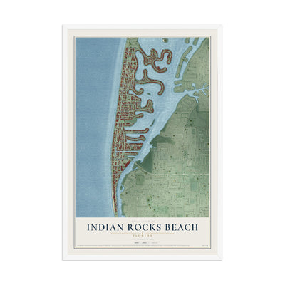 Indian Rocks Beach, Florida map print, 12" x 18" W/ White Ayous Wood Frame mockup