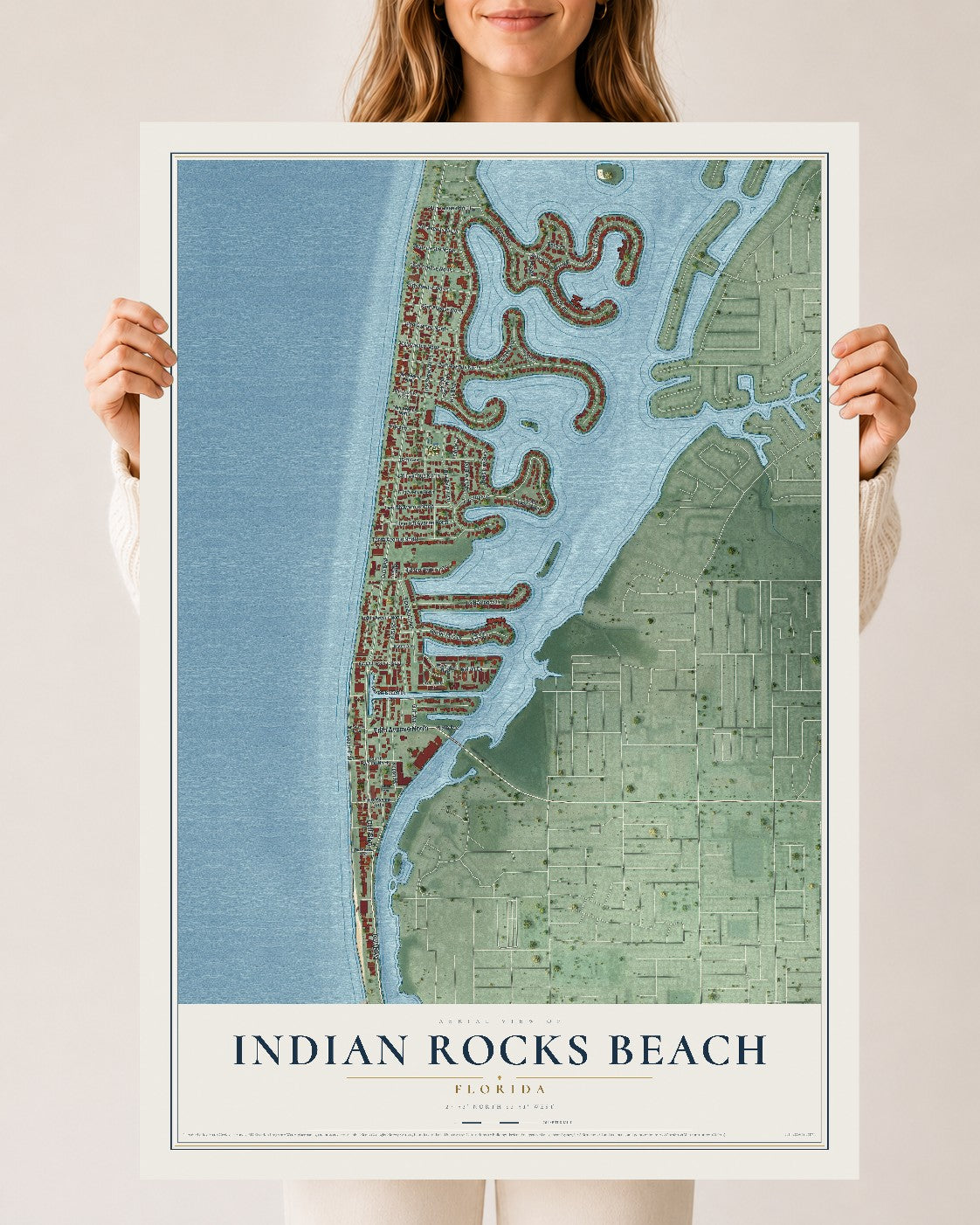 Indian Rocks Beach, Florida map print, 24" x 36" Archival Matte Print mockup