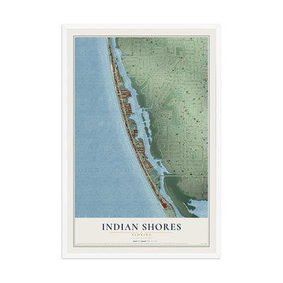 Indian Shores, Florida map print, 12" x 18" W/ White Ayous Wood Frame mockup