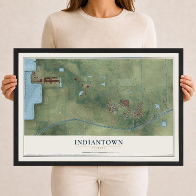 Indiantown, Florida map print, 12" x 18" W/ Black Ayous Wood Frame mockup