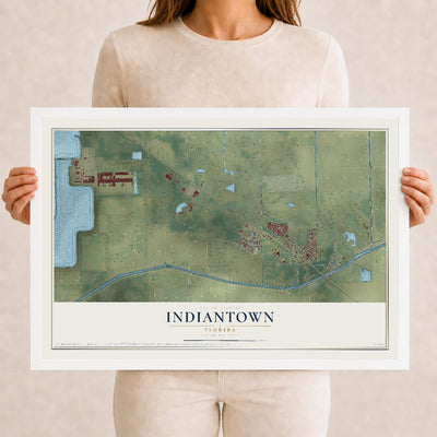 Indiantown, Florida map print, 12" x 18" W/ White Ayous Wood Frame mockup