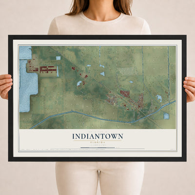 Indiantown, Florida map print, 18" x 24" W/ Black Ayous Wood Frame mockup
