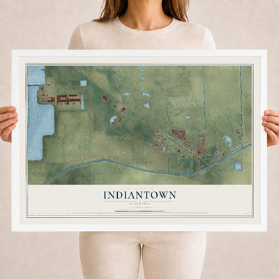 Indiantown, Florida map print, 18" x 24" W/ White Ayous Wood Frame mockup