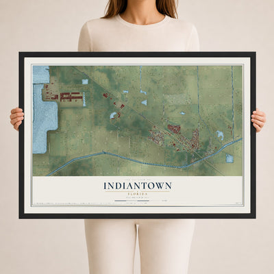 Indiantown, Florida map print, 24" x 36" W/ Black Ayous Wood Frame mockup