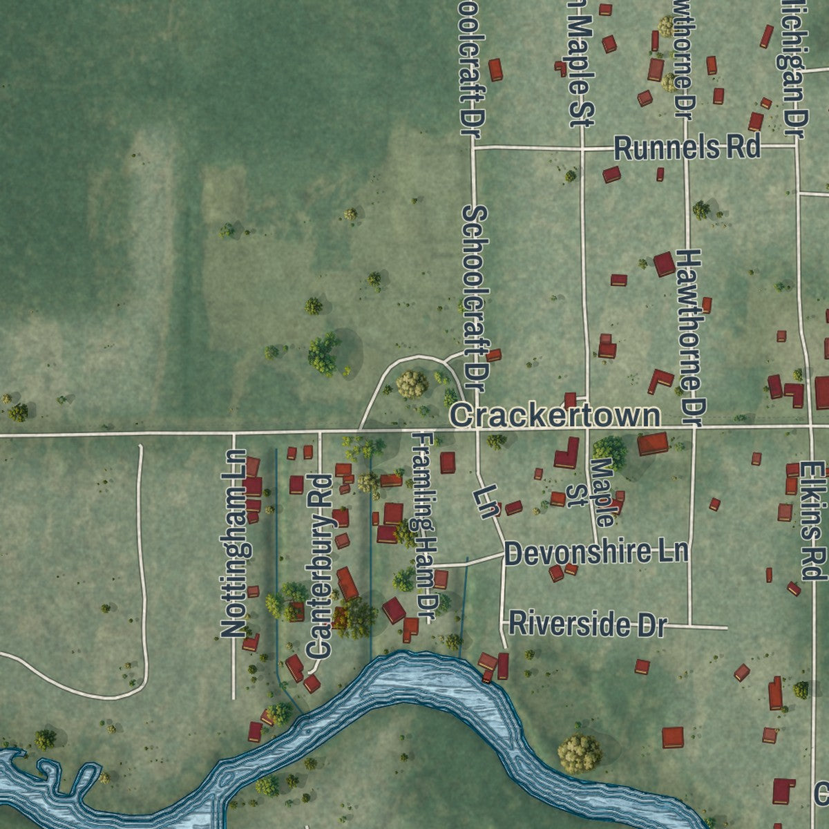 Close-up 1 of the Inglis, Florida map artwork
