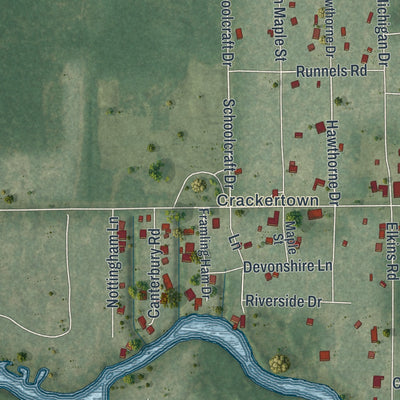 Close-up 1 of the Inglis, Florida map artwork