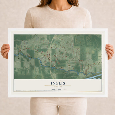 Inglis, Florida map print, 12" x 18" W/ White Ayous Wood Frame mockup