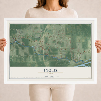 Inglis, Florida map print, 18" x 24" W/ White Ayous Wood Frame mockup