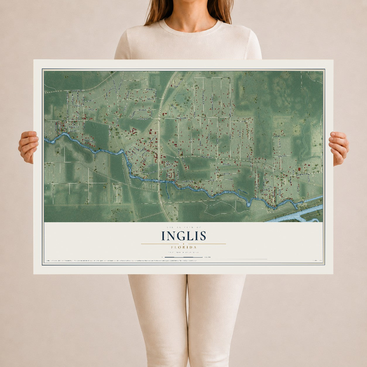 Inglis, Florida map print, 24" x 36" Archival Matte Print mockup