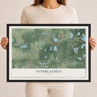 Interlachen, Florida map print, 12" x 18" W/ Black Ayous Wood Frame mockup