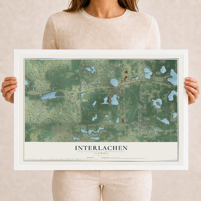 Interlachen, Florida map print, 12" x 18" W/ White Ayous Wood Frame mockup