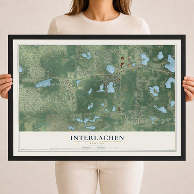 Interlachen, Florida map print, 18" x 24" W/ Black Ayous Wood Frame mockup