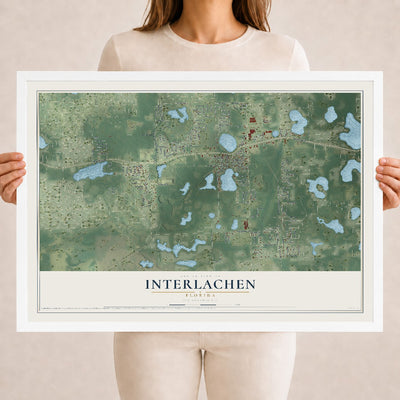 Interlachen, Florida map print, 18" x 24" W/ White Ayous Wood Frame mockup