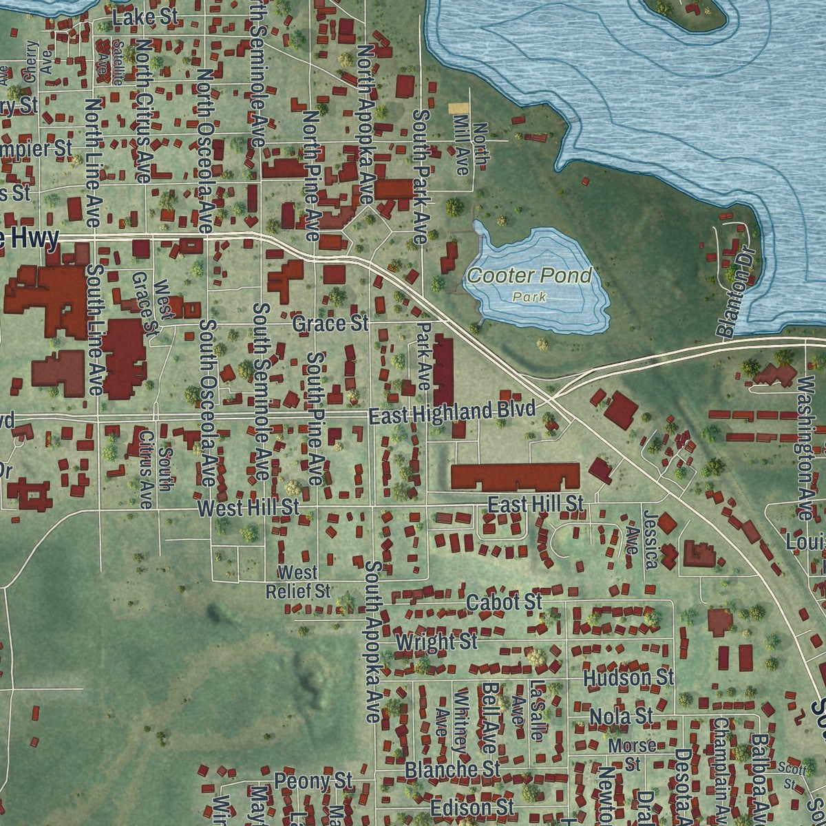 Close-up 1 of the Inverness, Florida map artwork