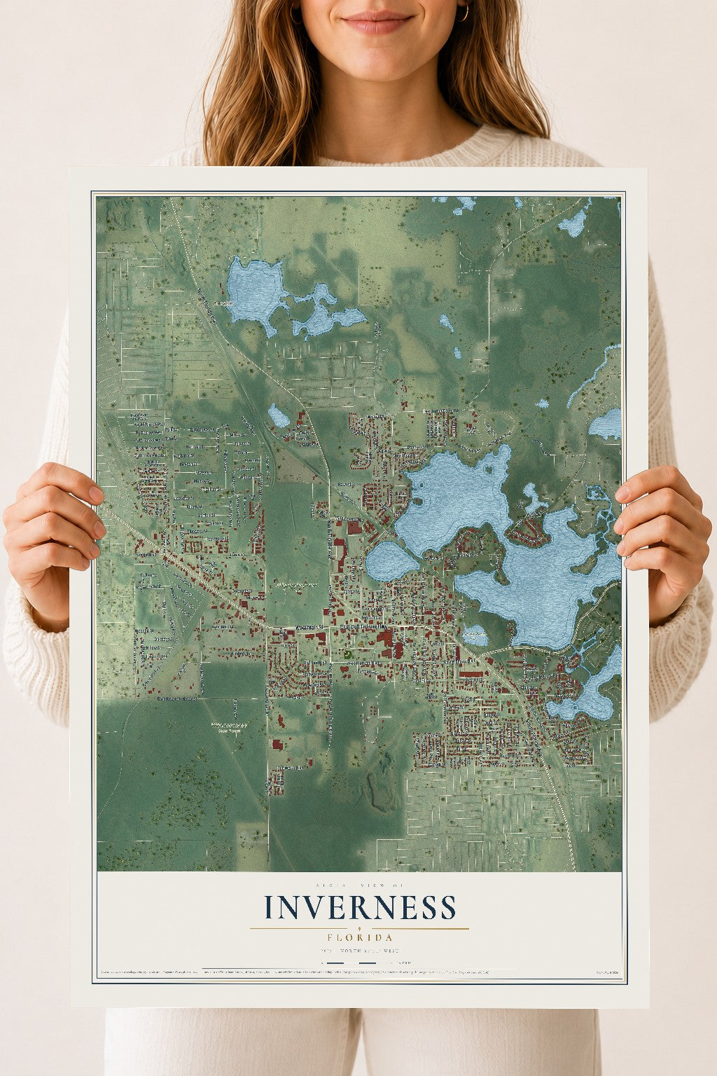 Inverness, Florida map print, 18" x 24" Archival Matte Print mockup
