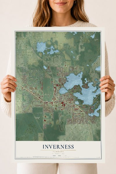 Inverness, Florida map print, 18" x 24" Archival Matte Print mockup