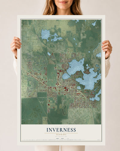 Inverness, Florida map print, 24" x 36" Archival Matte Print mockup