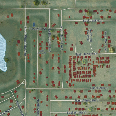 Close-up of the map of Inverness Highlands North, Florida print showing street and building detail