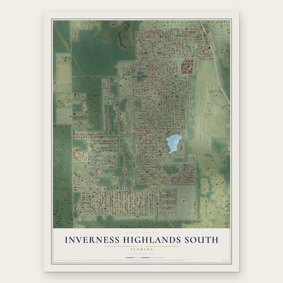 Inverness Highlands South, Florida map print, the full design