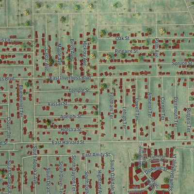 Close-up of the map of Inverness Highlands South, Florida print showing street and building detail