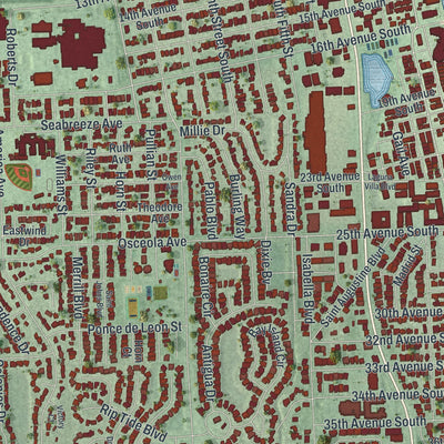 Close-up 2 of the Jacksonville Beach, Florida map artwork