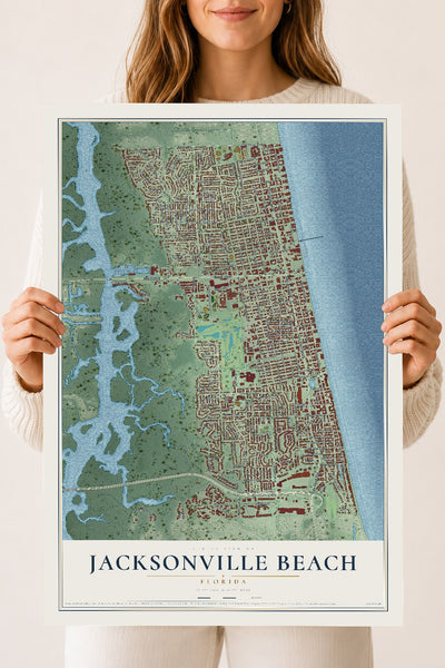 Jacksonville Beach, Florida map print, 18" x 24" Archival Matte Print mockup