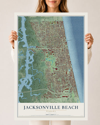 Jacksonville Beach, Florida map print, 24" x 36" Archival Matte Print mockup
