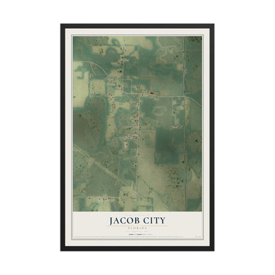 Jacob City, Florida map print, 12" x 18" W/ Black Ayous Wood Frame mockup