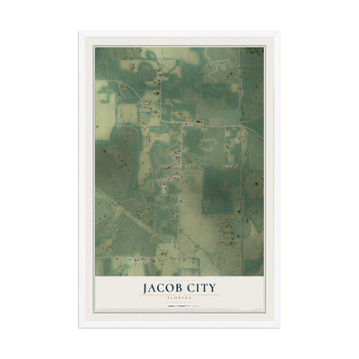 Jacob City, Florida map print, 12" x 18" W/ White Ayous Wood Frame mockup