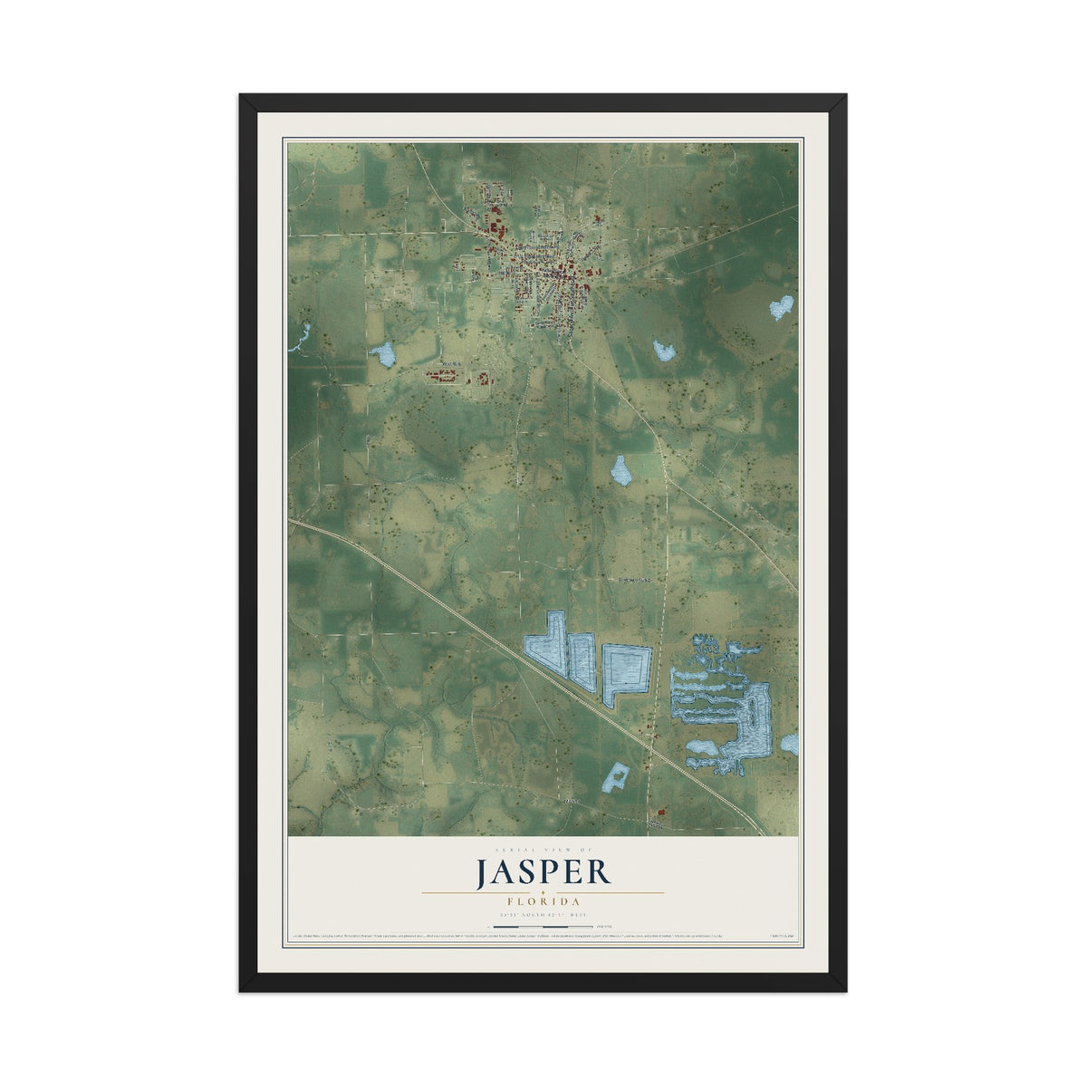 Jasper, Florida map print, 12" x 18" W/ Black Ayous Wood Frame mockup