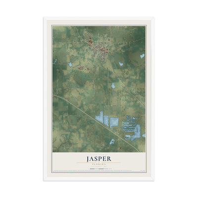 Jasper, Florida map print, 12" x 18" W/ White Ayous Wood Frame mockup