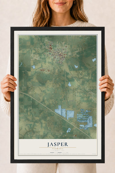 Jasper, Florida map print, 18" x 24" W/ Black Ayous Wood Frame mockup