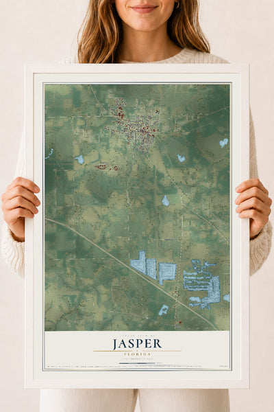 Jasper, Florida map print, 18" x 24" W/ White Ayous Wood Frame mockup