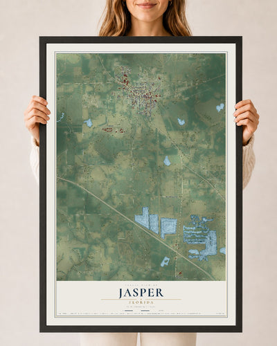 Jasper, Florida map print, 24" x 36" W/ Black Ayous Wood Frame mockup